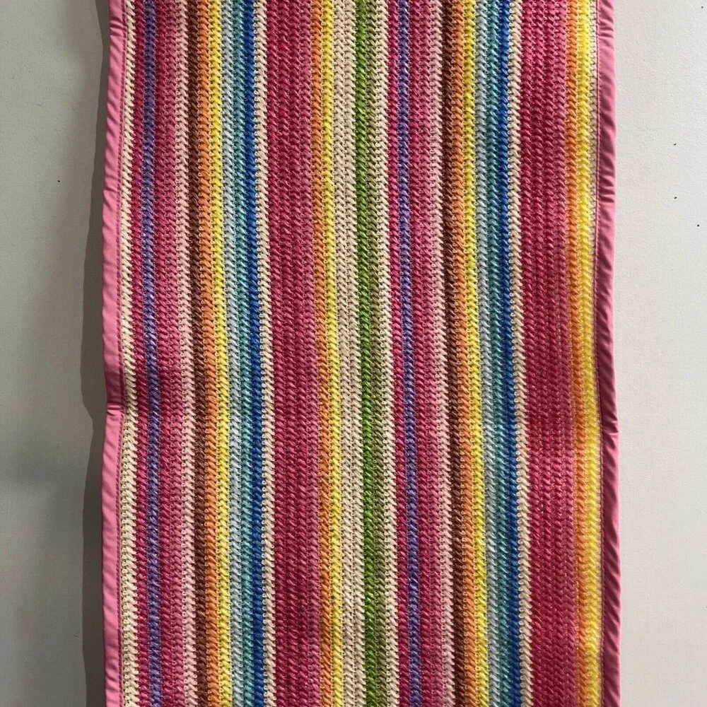 C&C California Table Runner Rainbow Woven Braided Pink Trim Indoor Outdoor 14x72